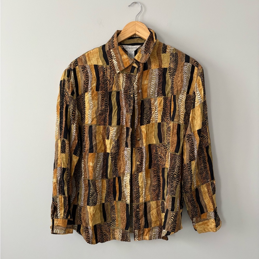 Vintage Silk Gold & Black Patterned 80’s Inspired Shirt